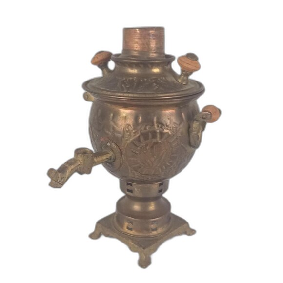 Mini Copper Samovar Water Heater Tea Kettle For Decoration Metal Art Shelf Decor - Picture 1 of 11